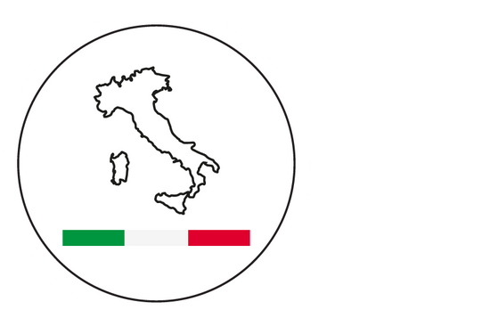 Icona stilizzata dell'Italia con bandiera tricolore, simbolo di orgoglio nazionale e made in Italy