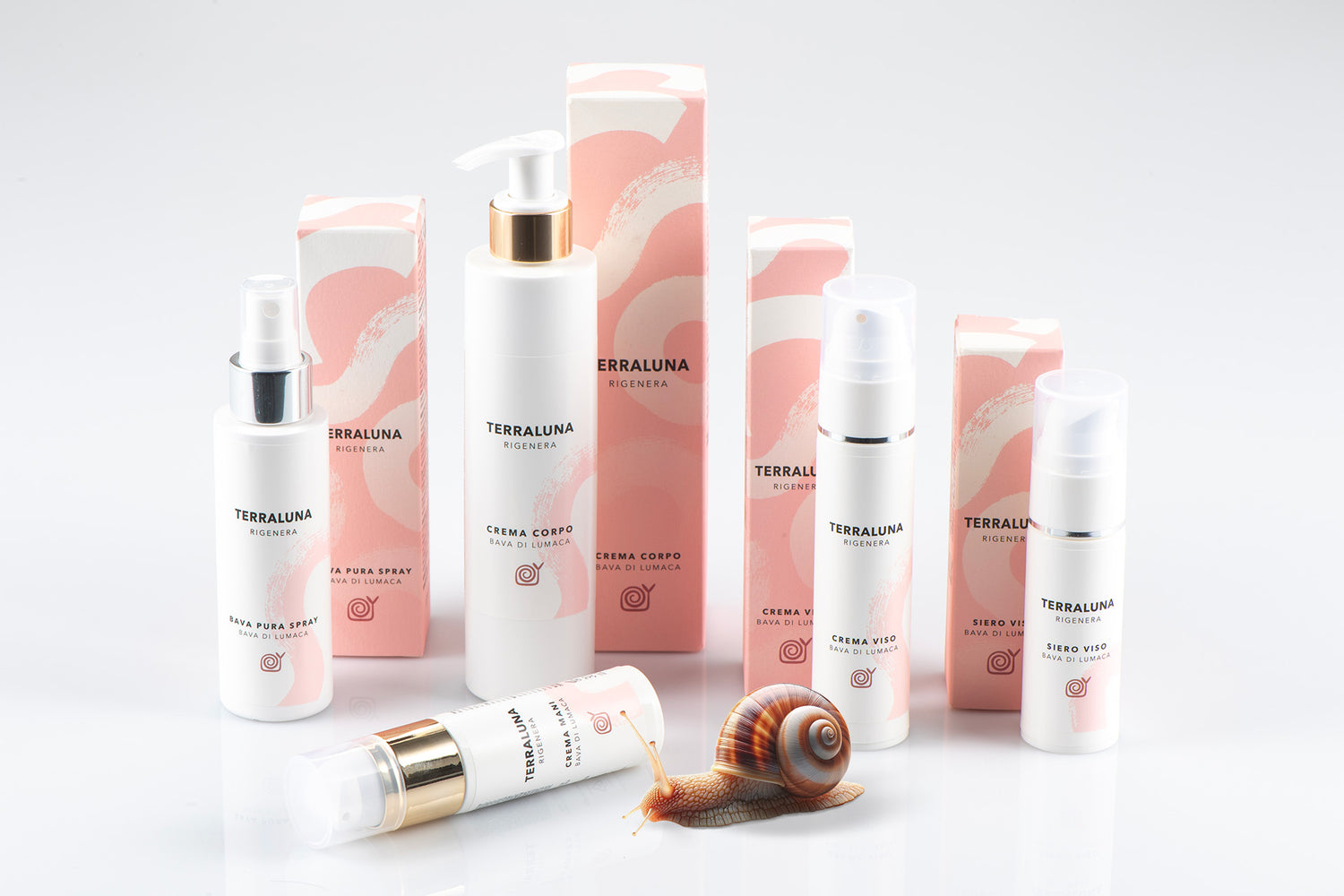 Linea cosmetica a base di bava di lumaca naturale del marchio Terraluna